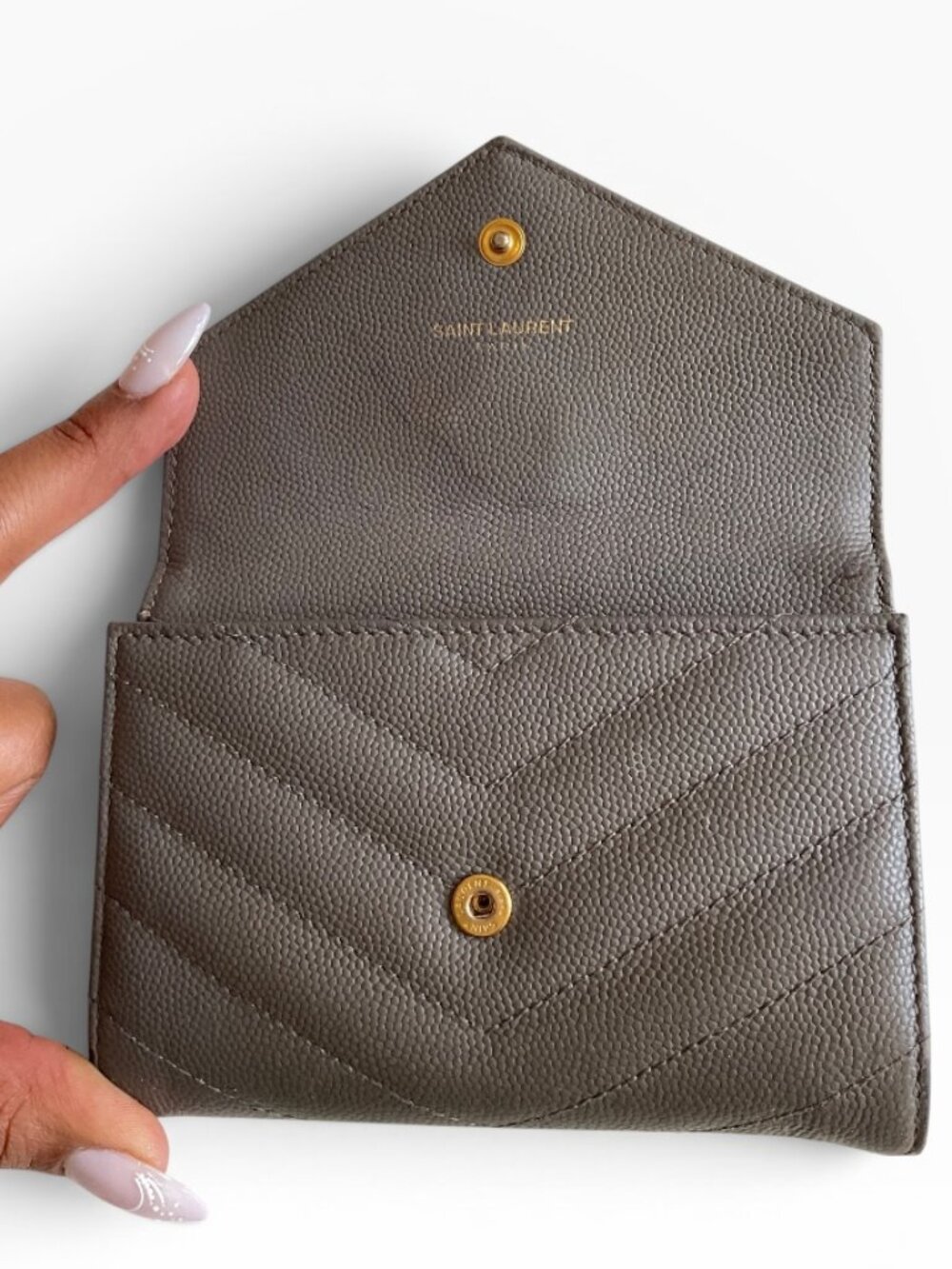 YSL Uptown Compact Wallet Grey Grained Leather - Picture 10 of 13